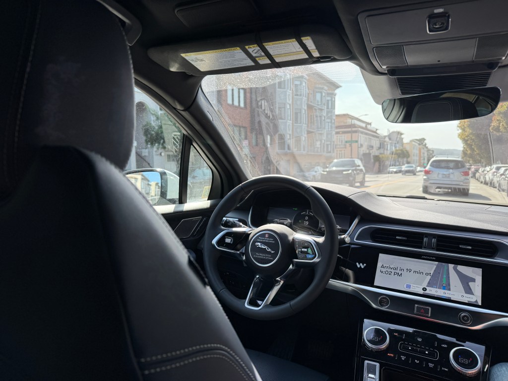 Interior of the driverless Waymo Jaguar